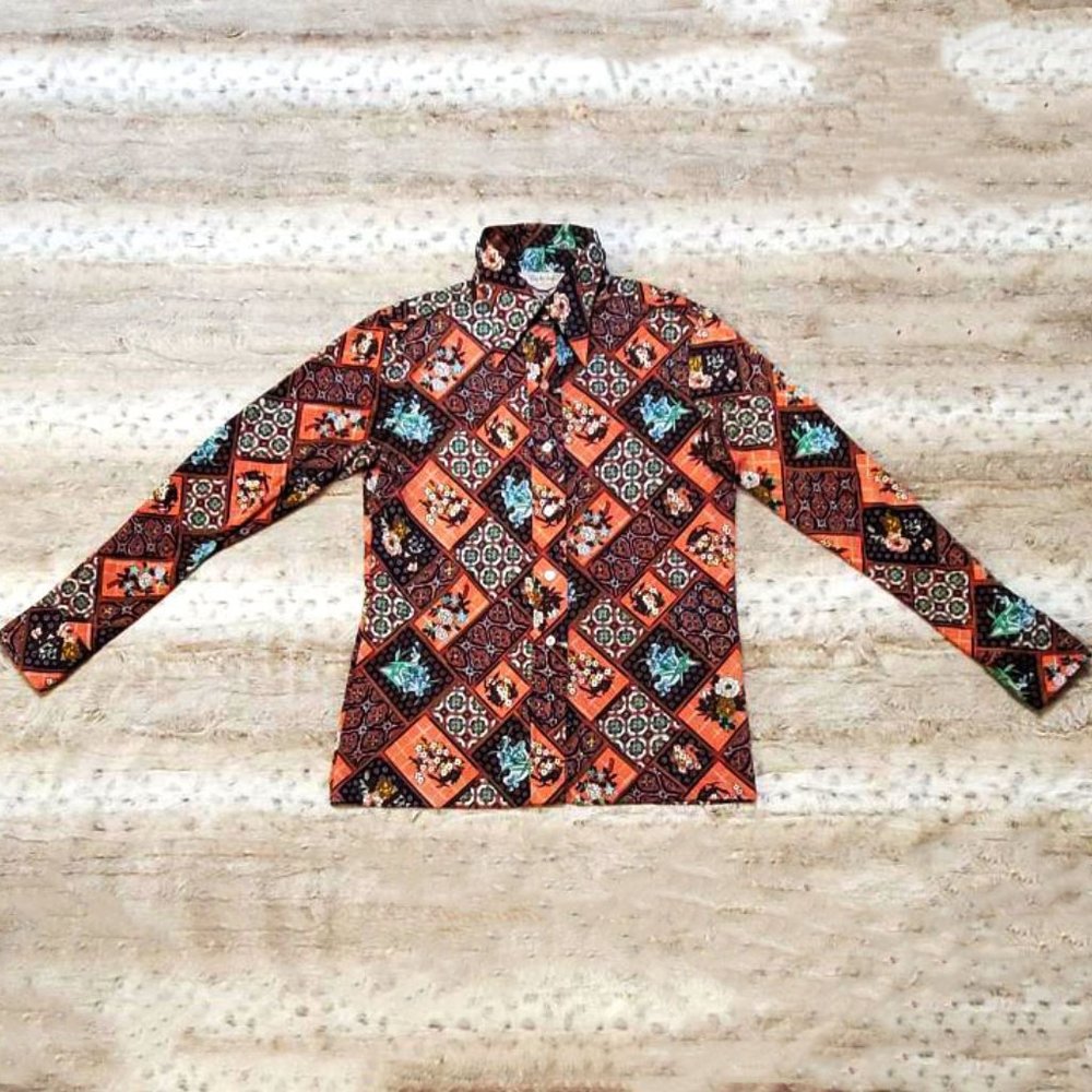 Vintage Coral Floral Disco Shirt - Picture 3 of 5